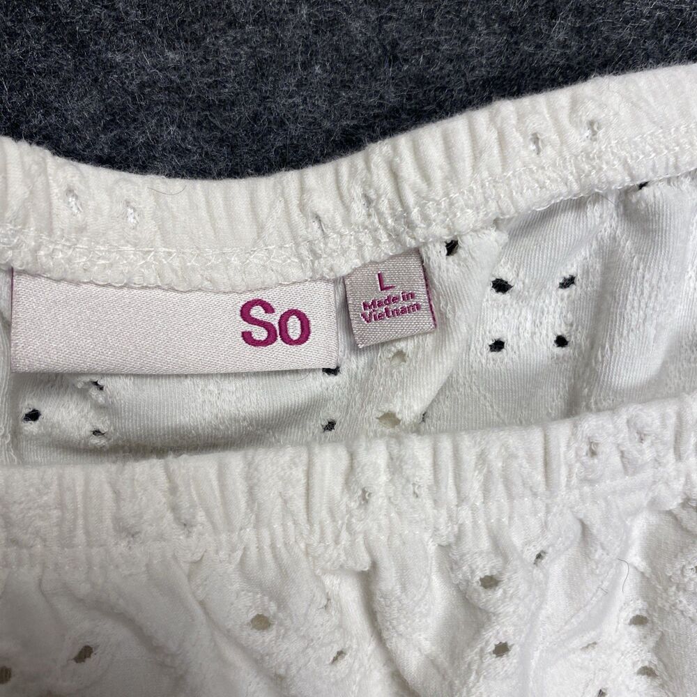 So Brand Women’s Crop Top Size L White Ruffle Elastic Short Sleeve Stretch Boho - Picture 2 of 11